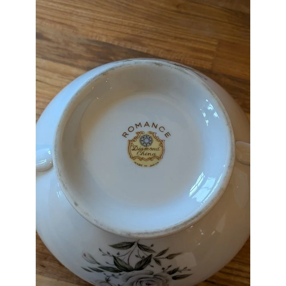 Vintage Romance Diamond China White Rose Sugar Bowl With Lid